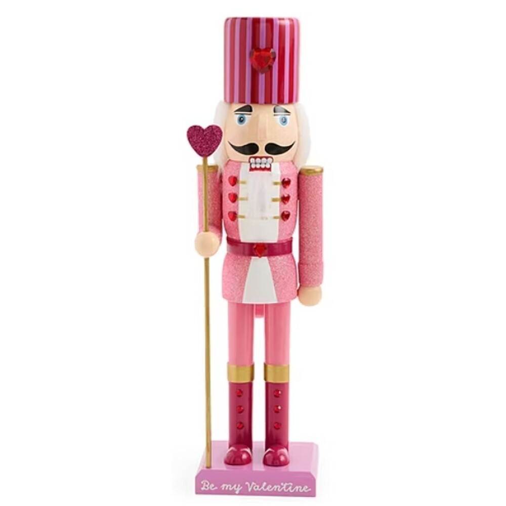 Wooden Nutcracker,14", VALENTINE'S  DAY, WHITE LOVE SOLDIER W/HEART STAFF 352,NP